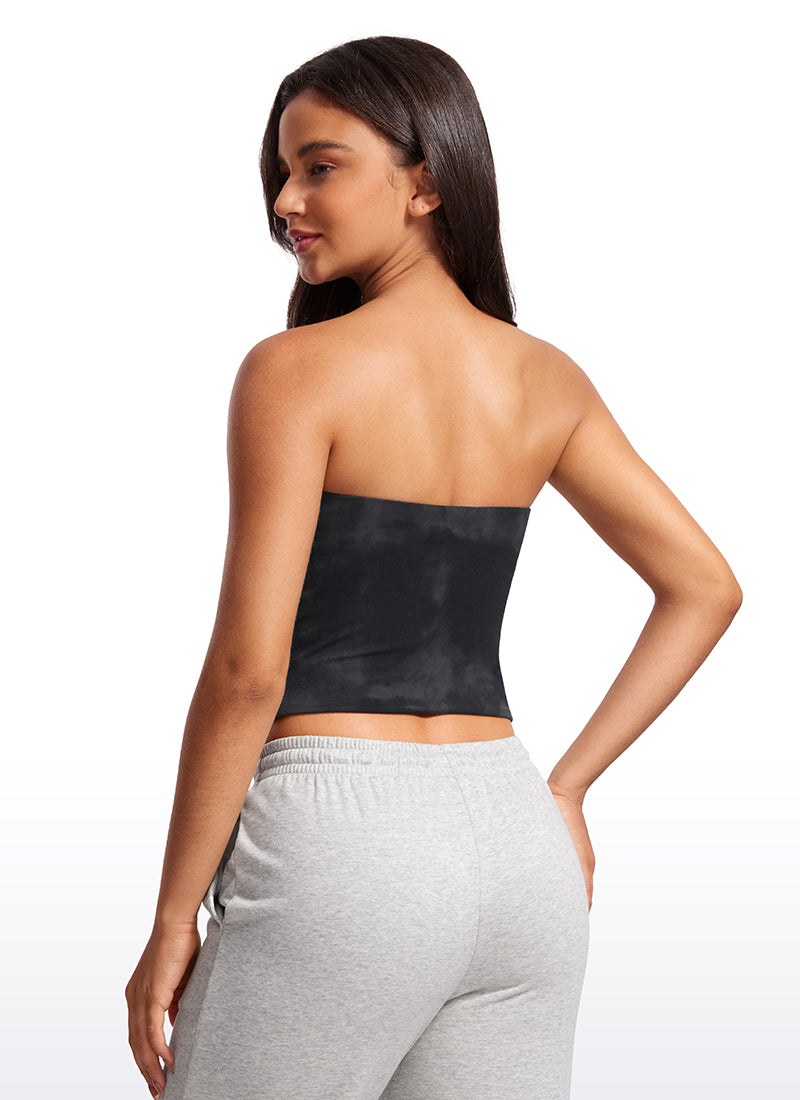 CRZ YOGA Women's Casual Butterluxe Tight Fit Strapless Tops Black Tie Dye Flowers @model_info:Winma