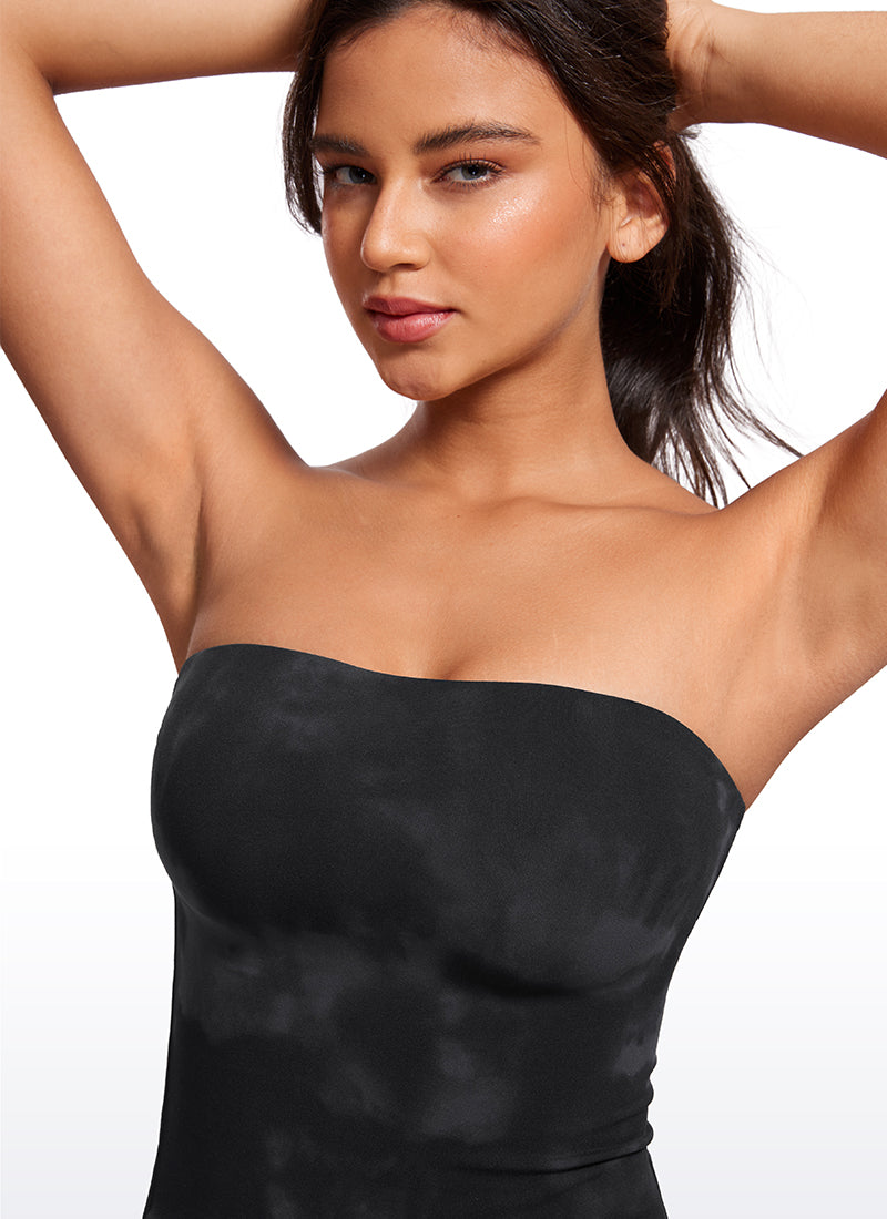 CRZ YOGA Women's Casual Butterluxe Tight Fit Strapless Tops Black Tie Dye Flowers @model_info:Winma
