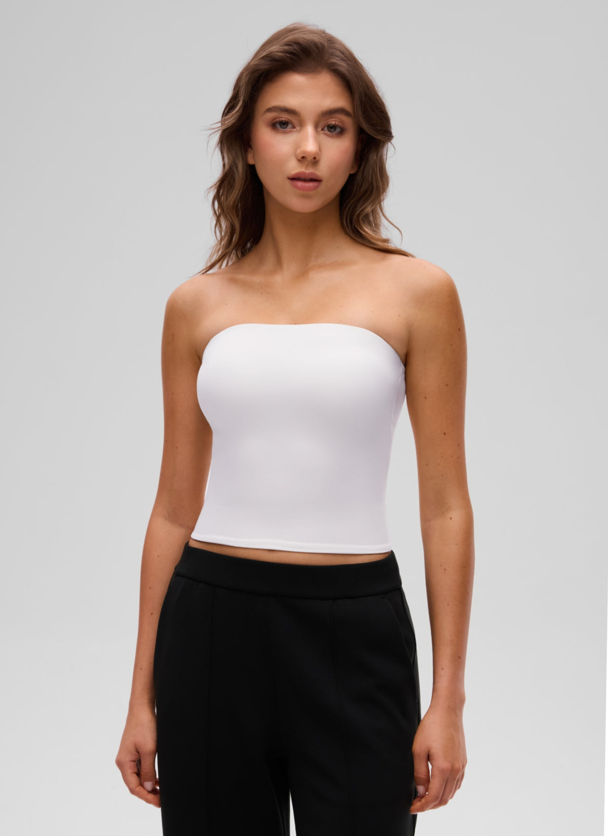 CRZ YOGA Women's Casual Butterluxe Tight Fit Strapless Tops White @model_info:K