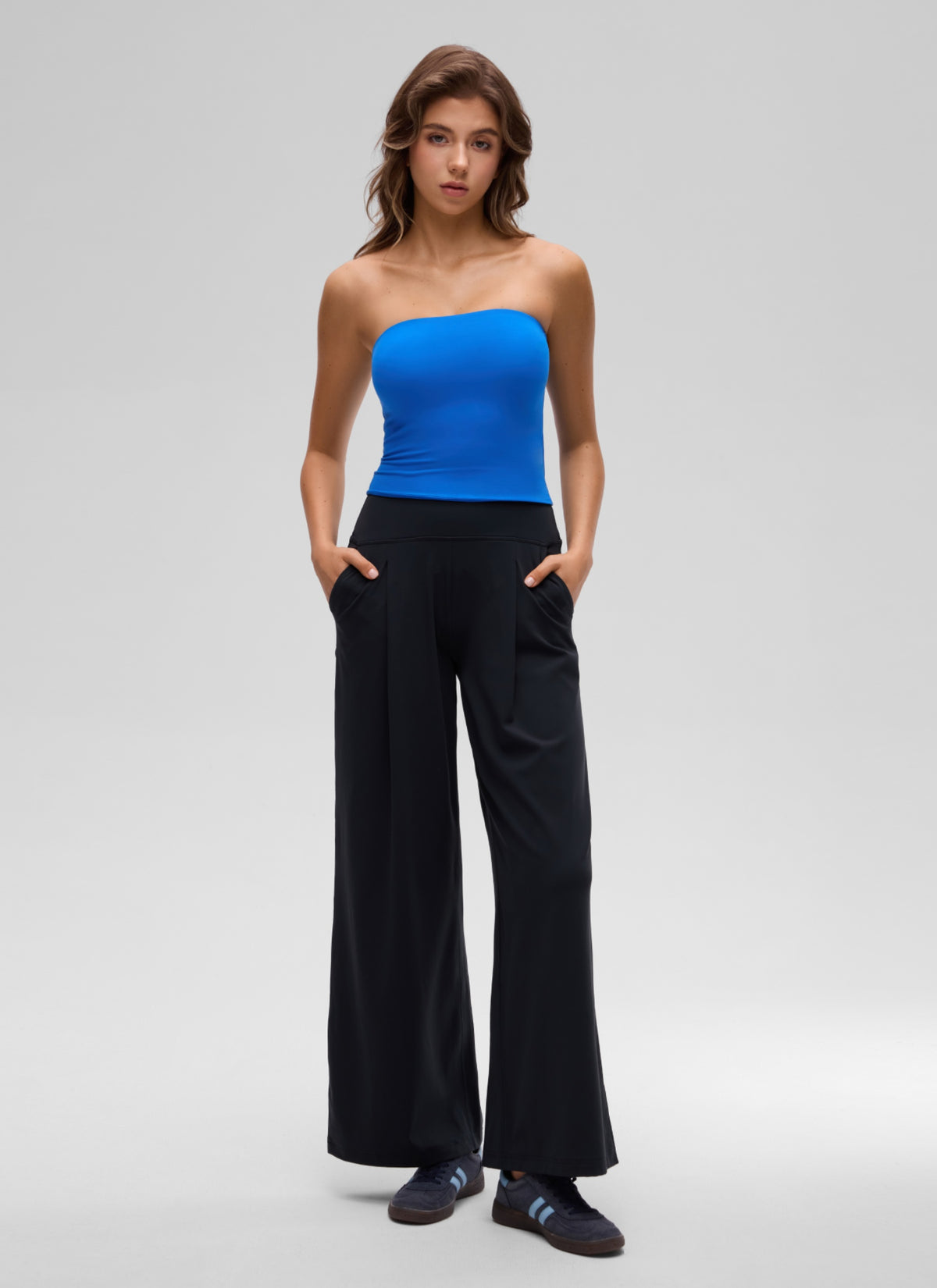 CRZ YOGA Women's Casual Butterluxe Tight Fit Strapless Tops Sparkle Blue @model_info:K