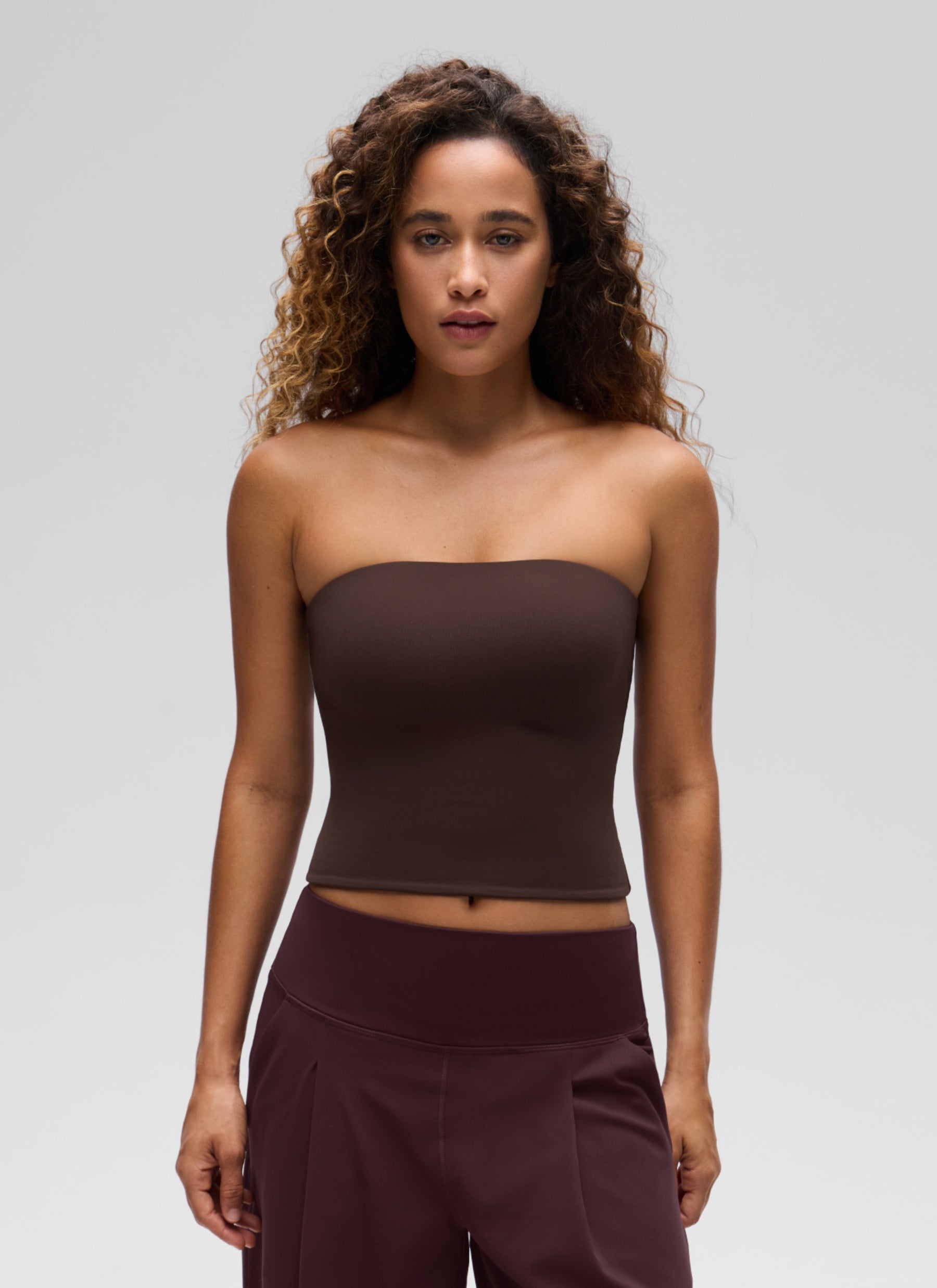 CRZ YOGA Women's Casual Butterluxe Tight Fit Strapless Tops Hot Fudge Brown @model_info:G