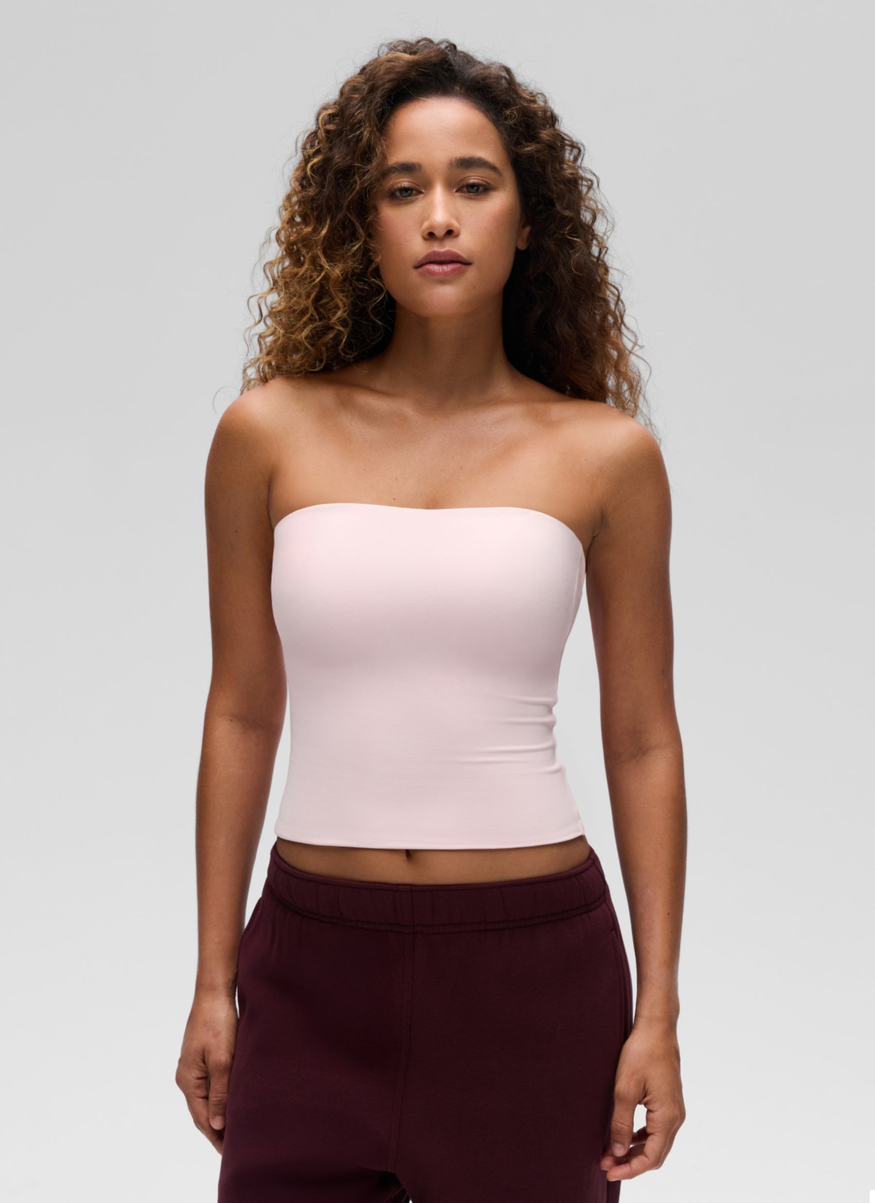 CRZ YOGA Women's Casual Butterluxe Tight Fit Strapless Tops Strawberry Pink @model_info:Gr