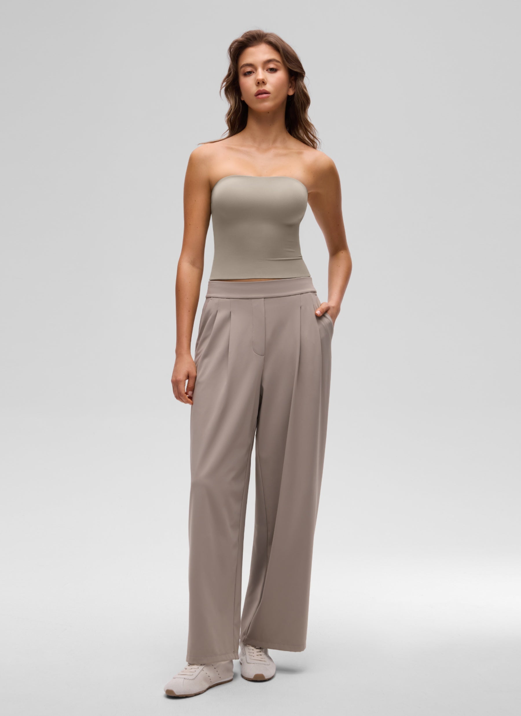 CRZ YOGA Women's Casual Butterluxe Tight Fit Strapless Tops Warm Ash Grey @model_info:Q1