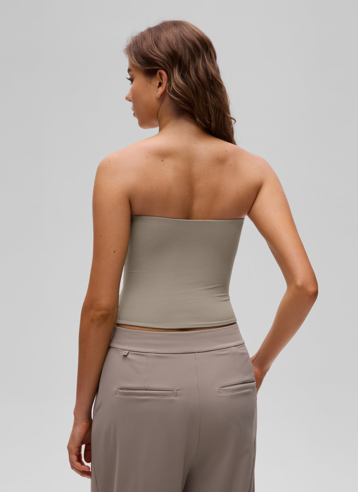 CRZ YOGA Women's Casual Butterluxe Tight Fit Strapless Tops Warm Ash Grey @model_info:S2