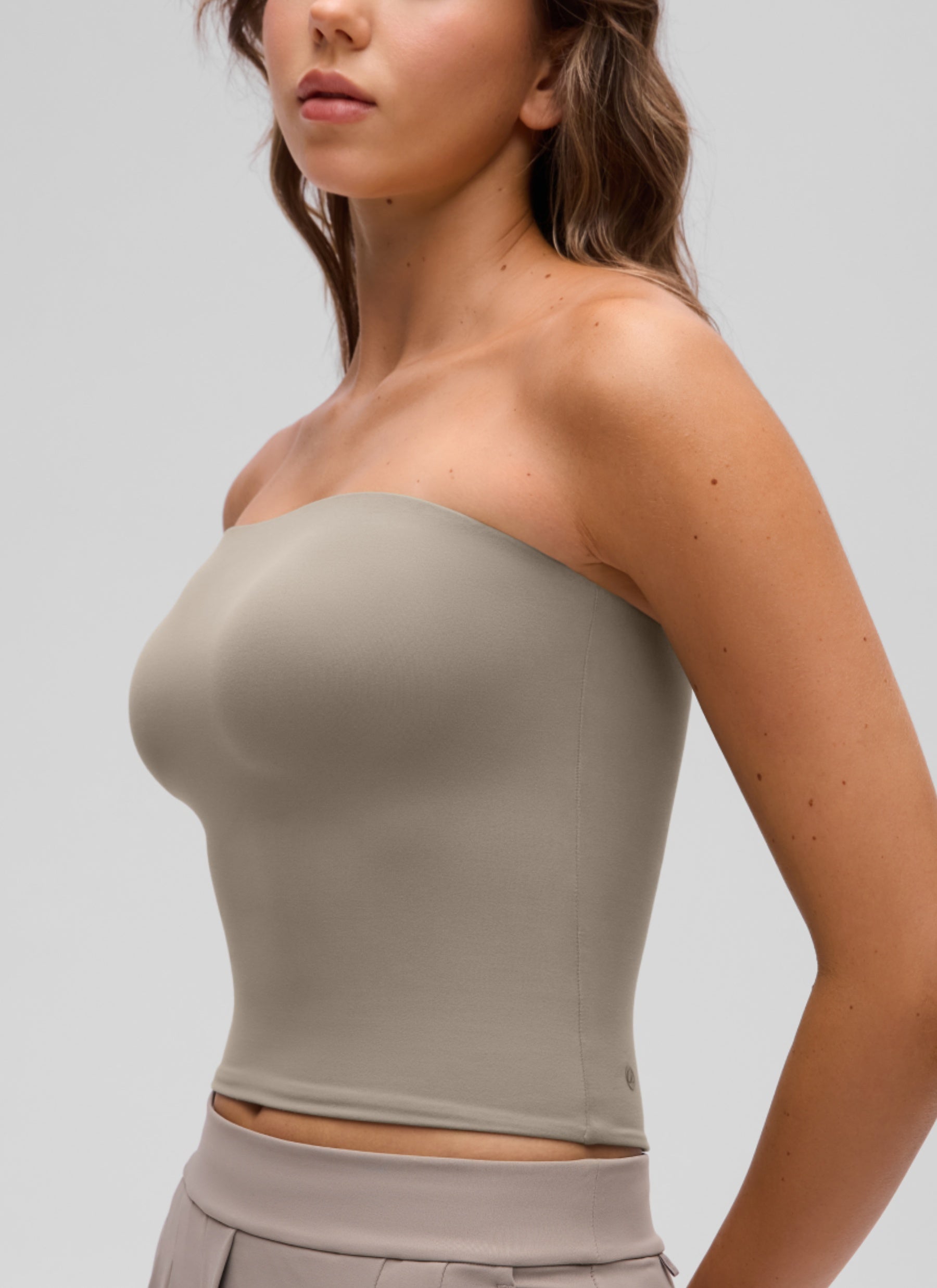 CRZ YOGA Women's Casual Butterluxe Tight Fit Strapless Tops Warm Ash Grey @model_info:S3