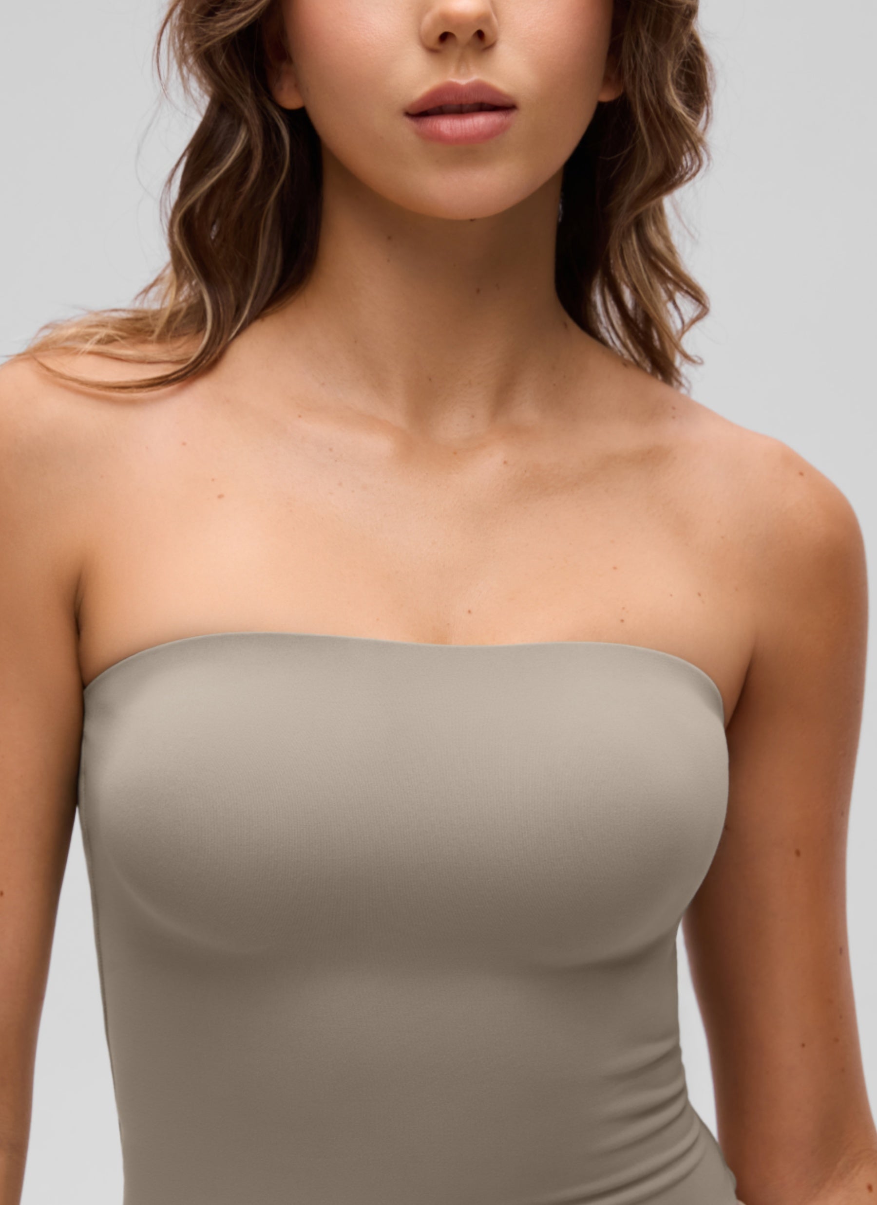 CRZ YOGA Women's Casual Butterluxe Tight Fit Strapless Tops Warm Ash Grey @model_info:S4