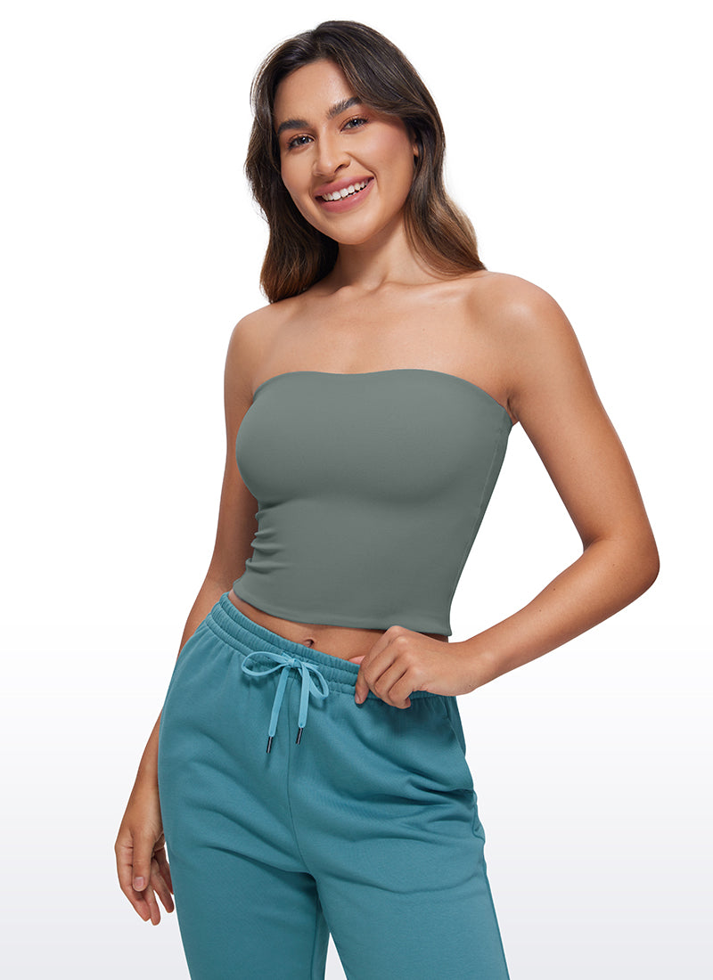 CRZ YOGA Women's Casual Butterluxe Tight Fit Strapless Tops Grey Sage @model_info:Joy