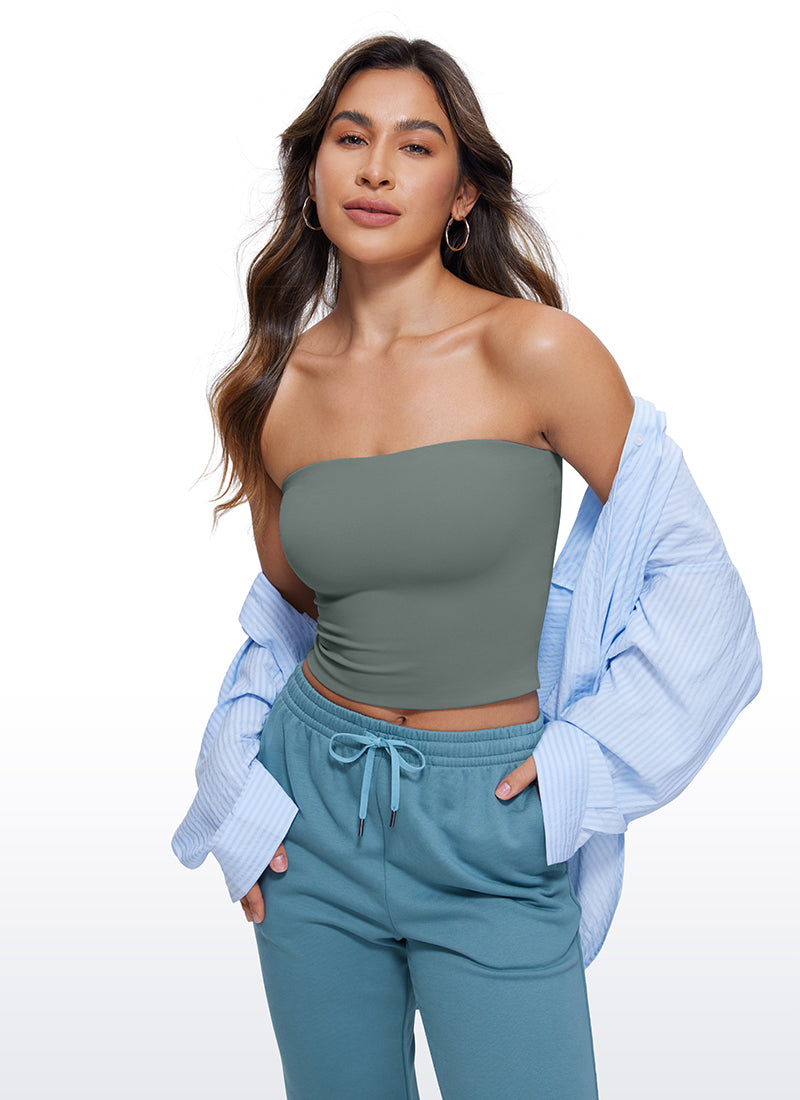 CRZ YOGA Women's Casual Butterluxe Tight Fit Strapless Tops Grey Sage
