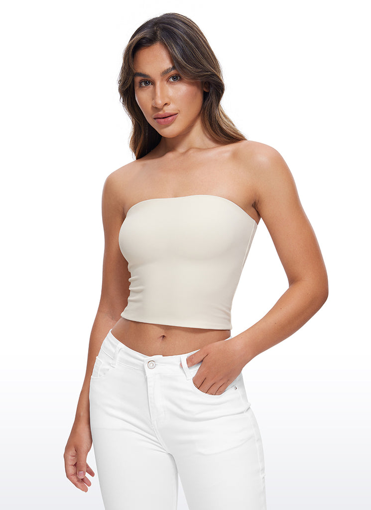 CRZ YOGA Women's Casual Butterluxe Tight Fit Strapless Tops White