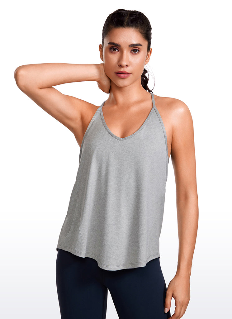 CRZ YOGA Women's Yoga Lightweight Classic Fit Tops Halter Tank V Neck White