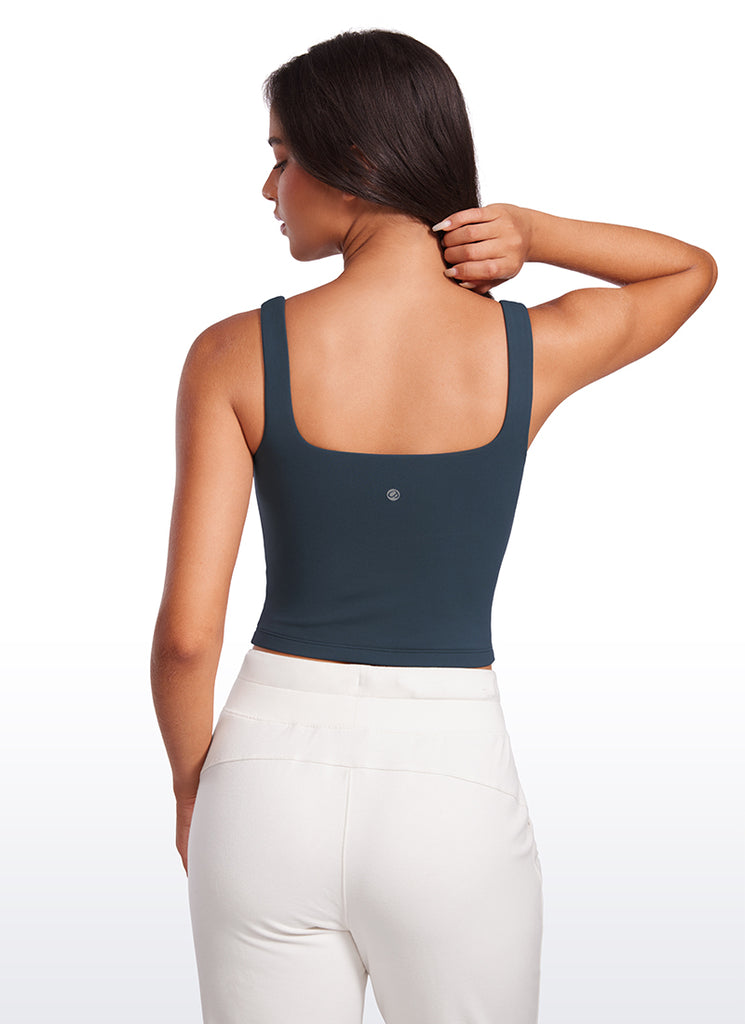 CRZ YOGA Women's Yoga Butterluxe Tight Fit Tank Tops Square Neck Black