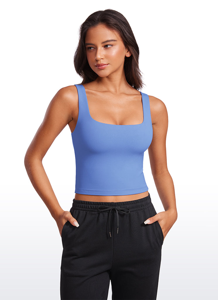 CRZ YOGA Women's Yoga Butterluxe Tight Fit Tank Tops Square Neck Wild Indigo