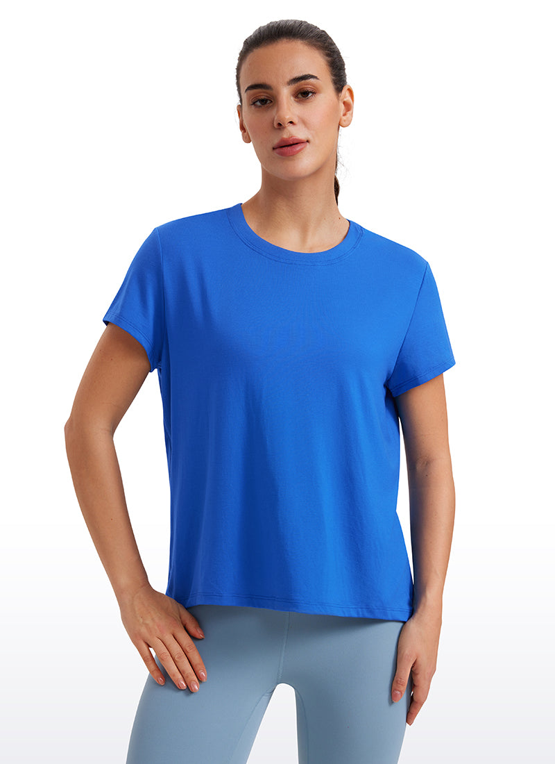 CRZ YOGA Women's Yoga Loose Fit Flowy Short Sleeves Crew Neck Sparkle Blue