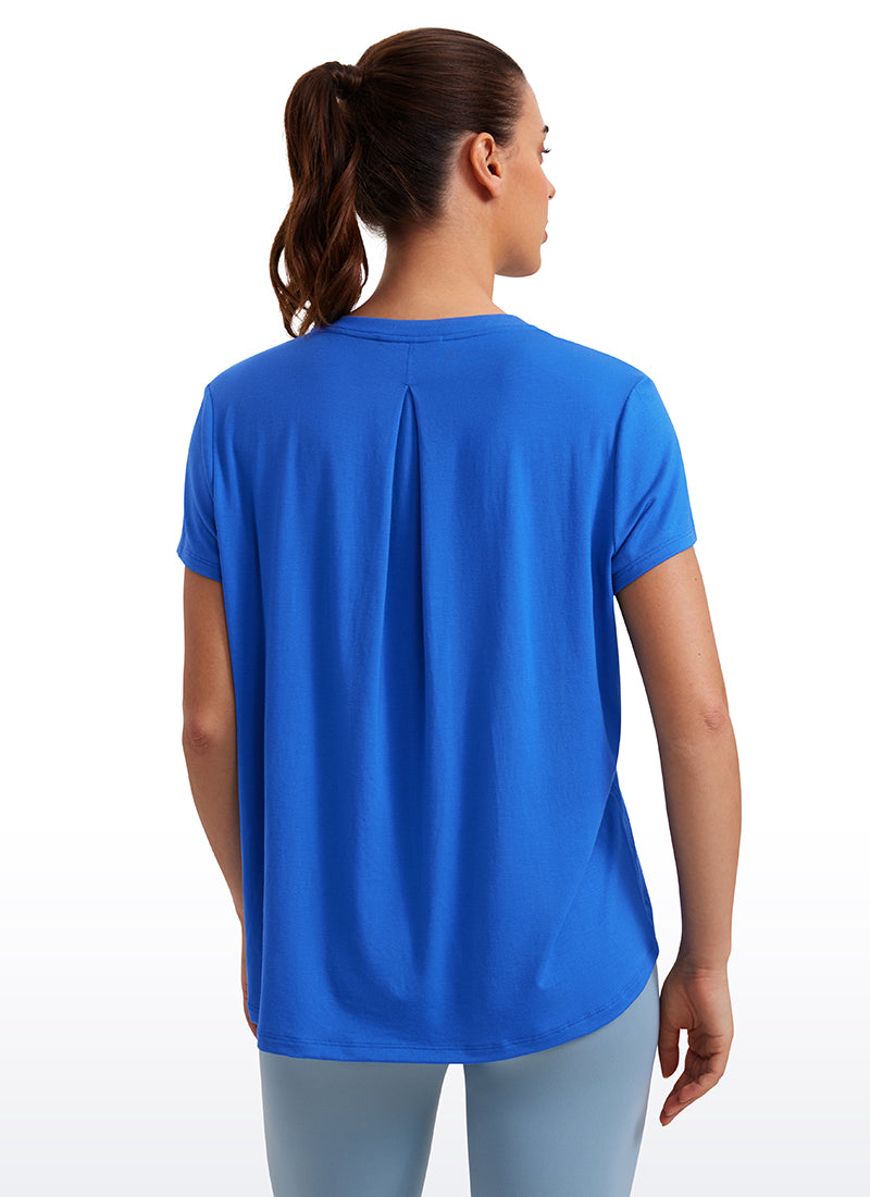 CRZ YOGA Women's Yoga Loose Fit Flowy Short Sleeves Crew Neck Sparkle Blue