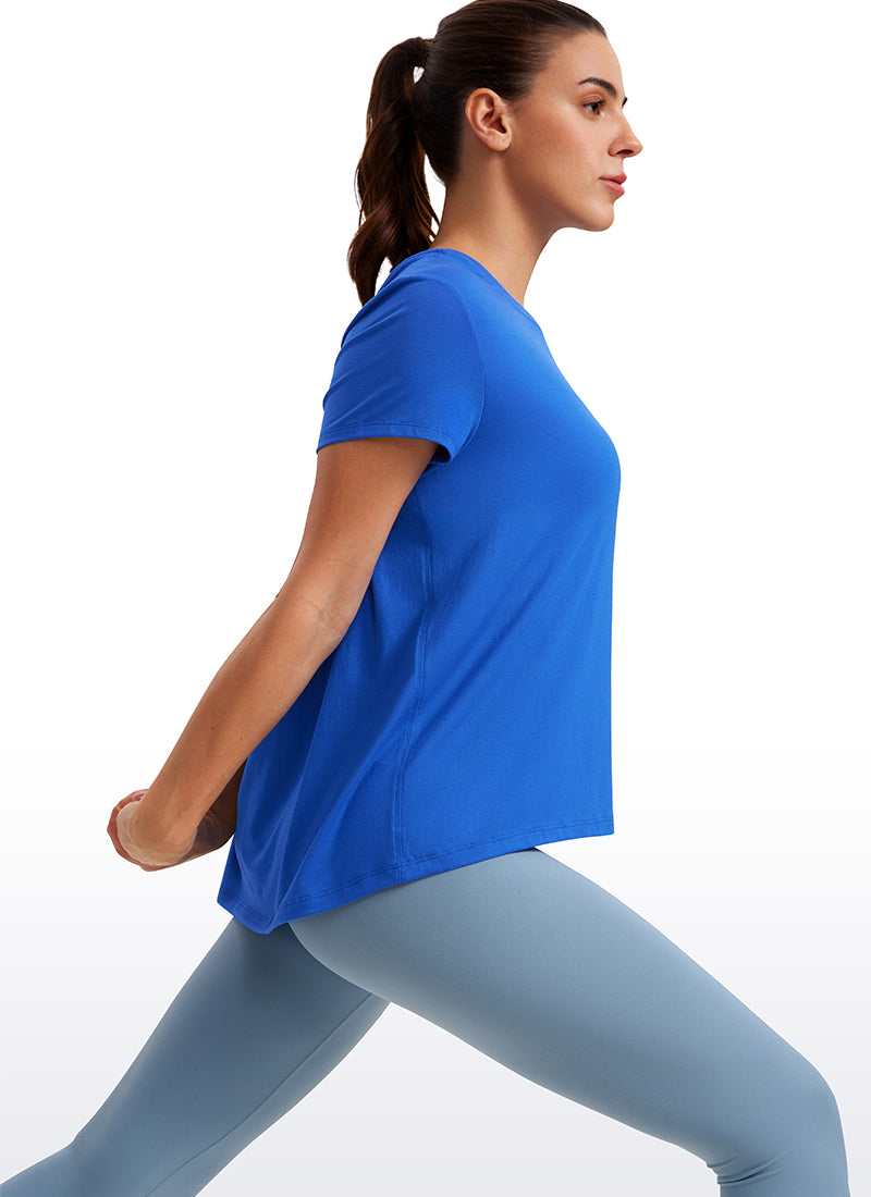 CRZ YOGA Women's Yoga Loose Fit Flowy Short Sleeves Crew Neck Sparkle Blue