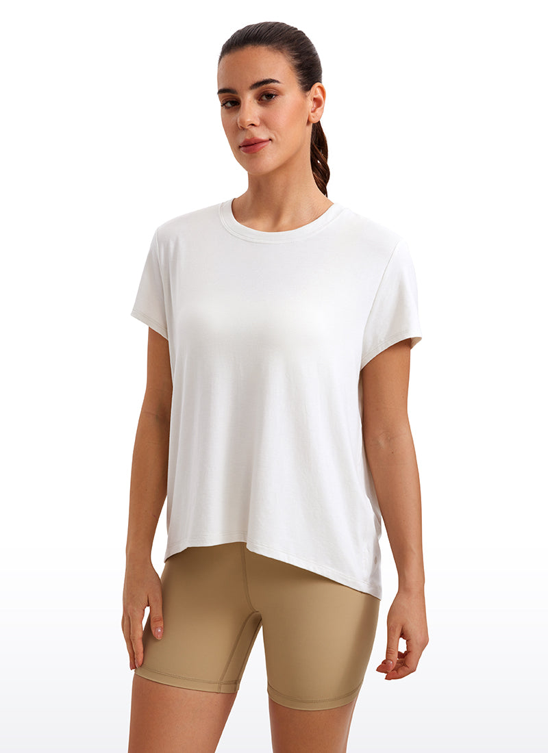 CRZ YOGA Women's Yoga Loose Fit Flowy Short Sleeves Crew Neck White