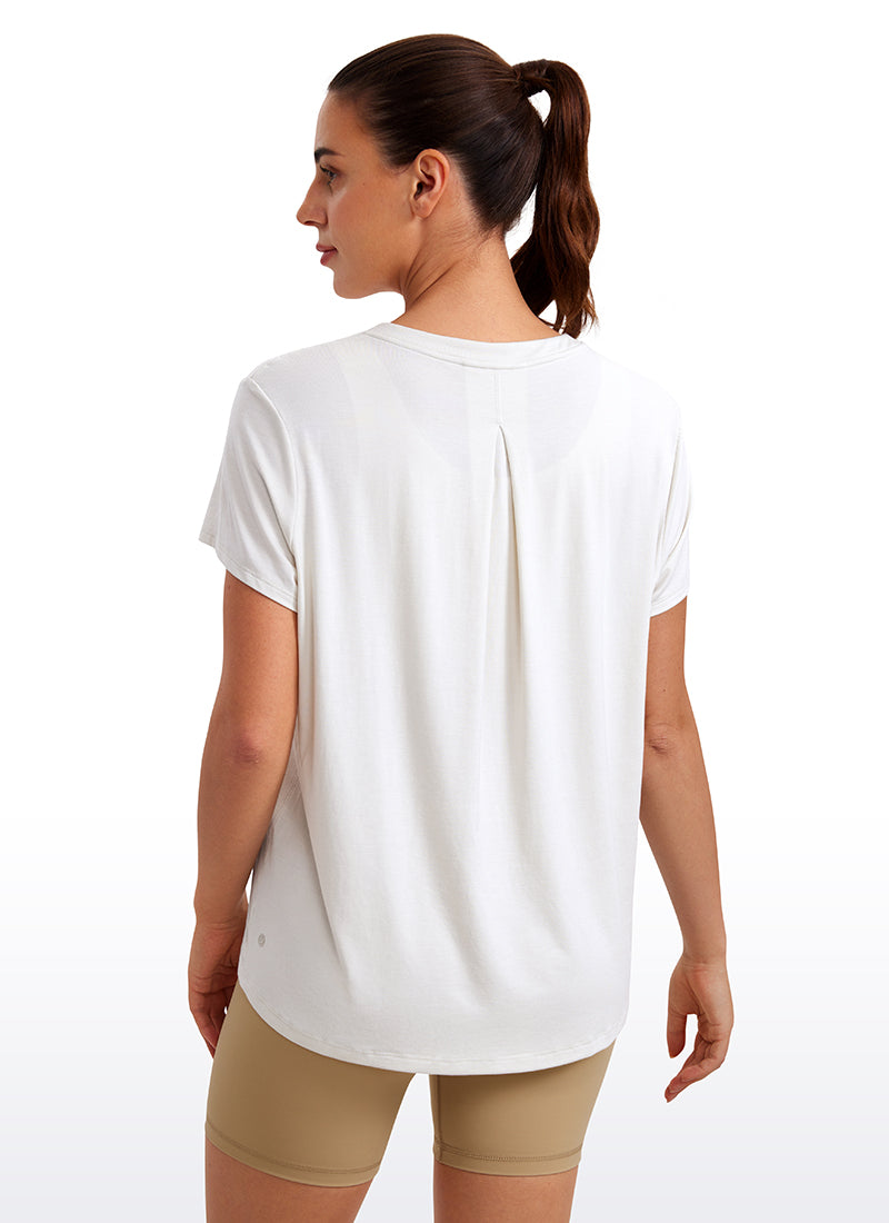 CRZ YOGA Women's Yoga Loose Fit Flowy Short Sleeves Crew Neck White
