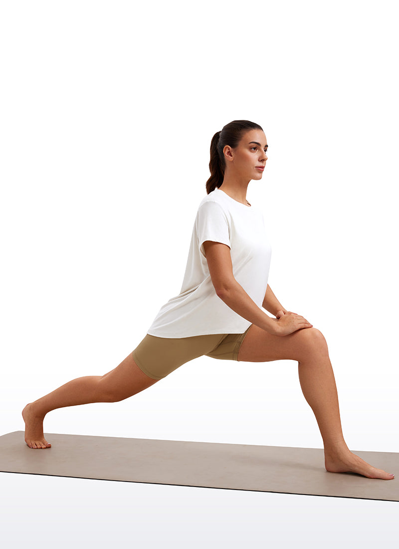CRZ YOGA Women's Yoga Loose Fit Flowy Short Sleeves Crew Neck White