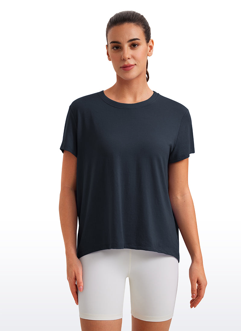 CRZ YOGA Women's Yoga Loose Fit Flowy Short Sleeves Crew Neck True Navy