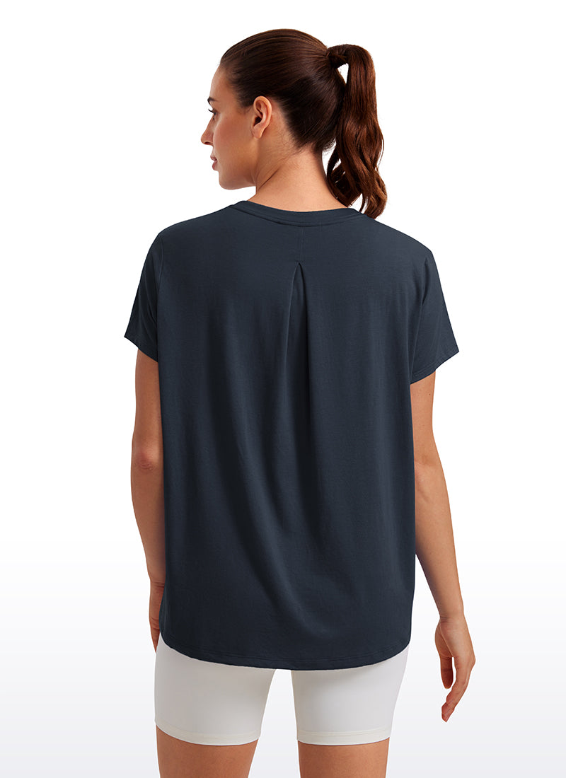 CRZ YOGA Women's Yoga Loose Fit Flowy Short Sleeves Crew Neck True Navy