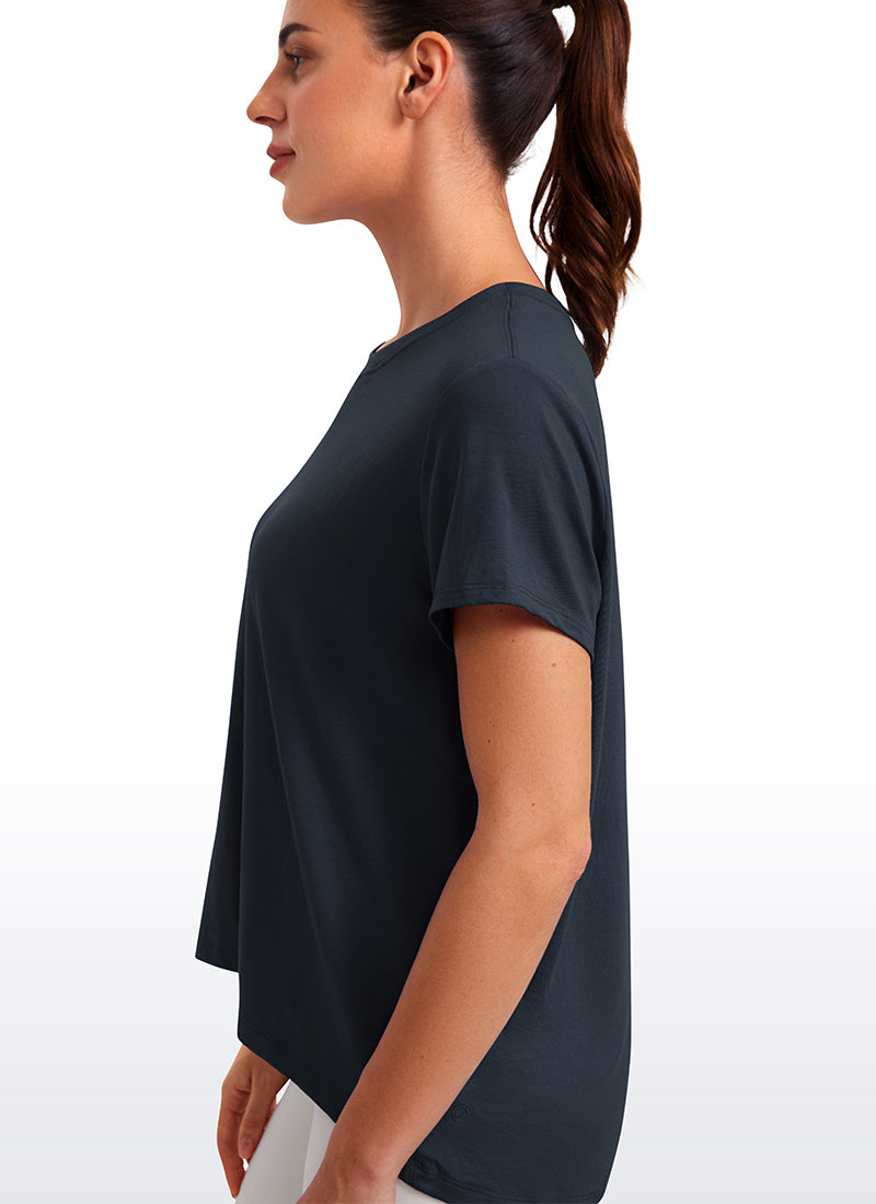 CRZ YOGA Women's Yoga Loose Fit Flowy Short Sleeves Crew Neck True Navy