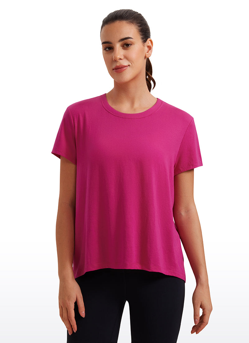 CRZ YOGA Women's Yoga Loose Fit Flowy Short Sleeves Crew Neck Granita Pink