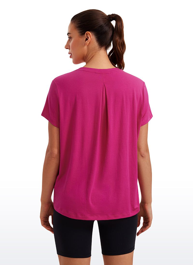 CRZ YOGA Women's Yoga Loose Fit Flowy Short Sleeves Crew Neck Granita Pink