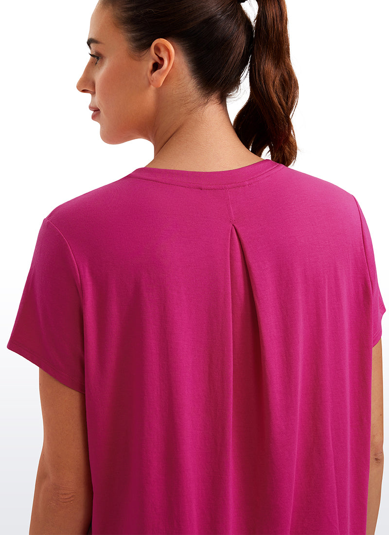 CRZ YOGA Women's Yoga Loose Fit Flowy Short Sleeves Crew Neck Granita Pink