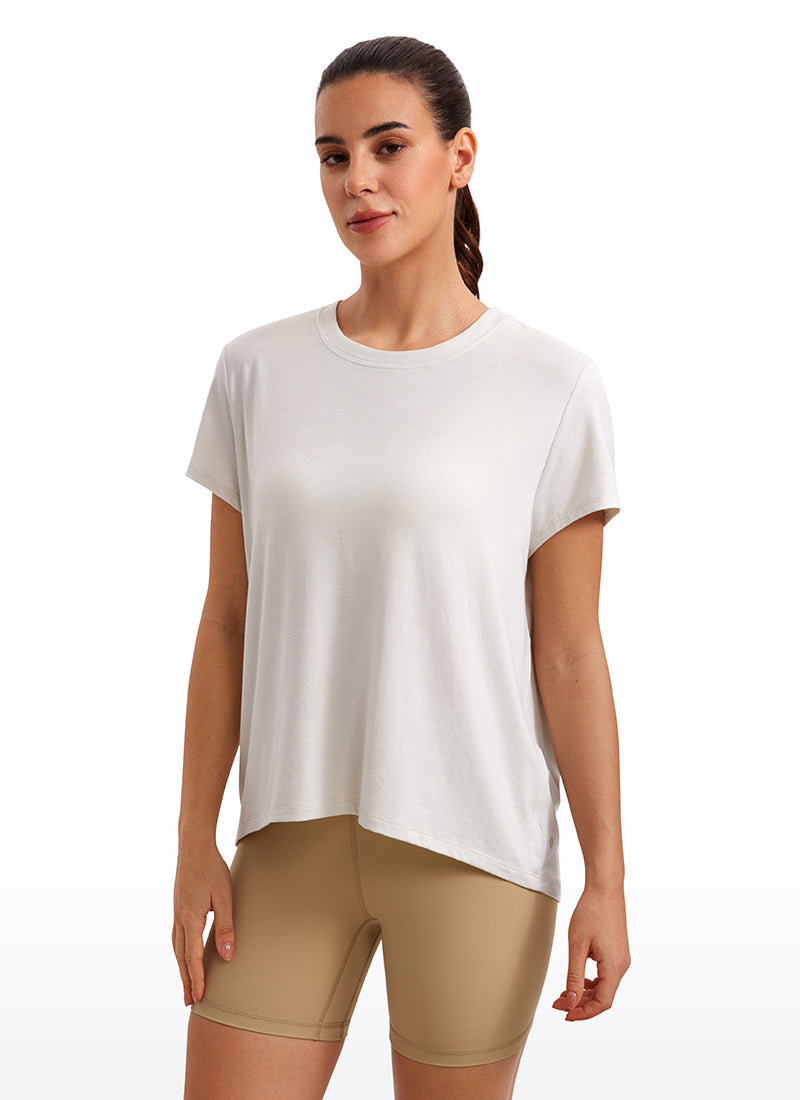CRZ YOGA Women's Yoga Loose Fit Flowy Short Sleeves Crew Neck Milky White