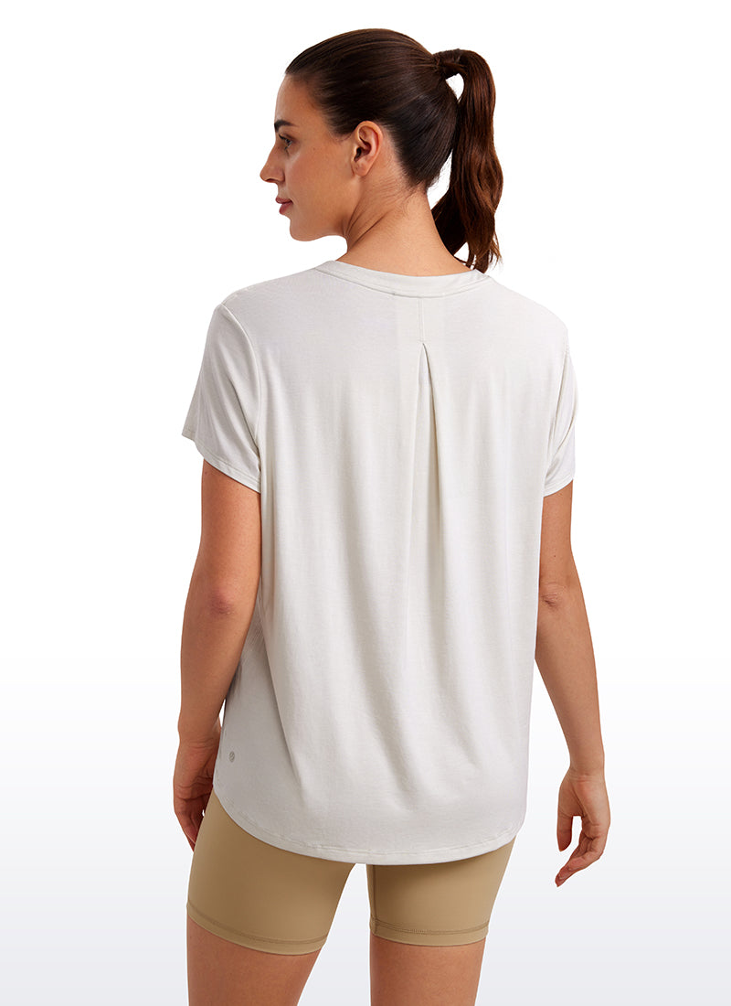 CRZ YOGA Women's Yoga Loose Fit Flowy Short Sleeves Crew Neck Milky White