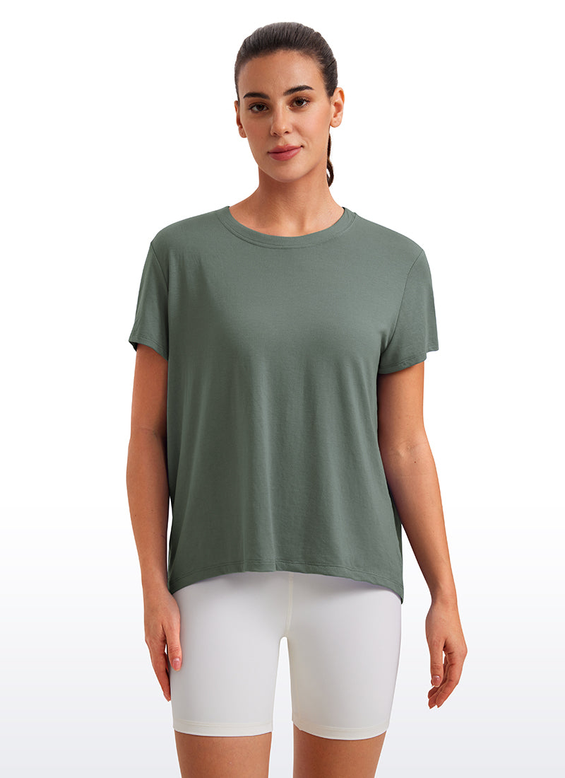 CRZ YOGA Women's Yoga Loose Fit Flowy Short Sleeves Crew Neck Grey Sage