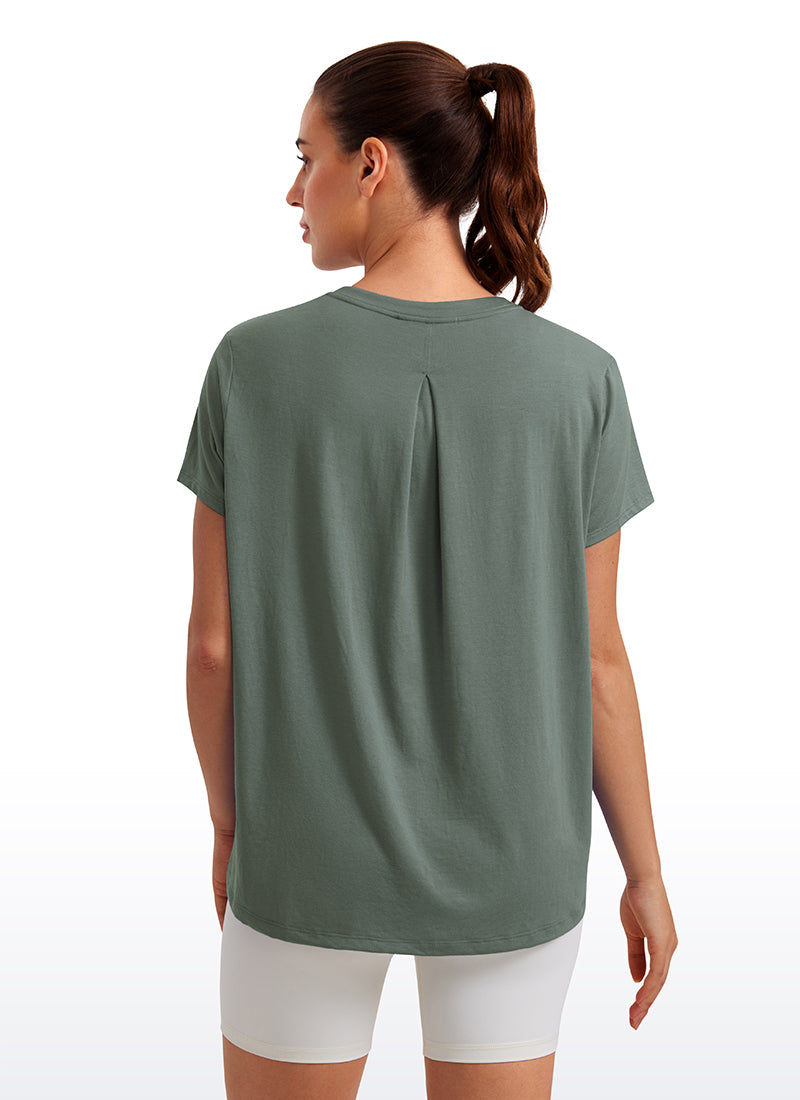 CRZ YOGA Women's Yoga Loose Fit Flowy Short Sleeves Crew Neck Grey Sage