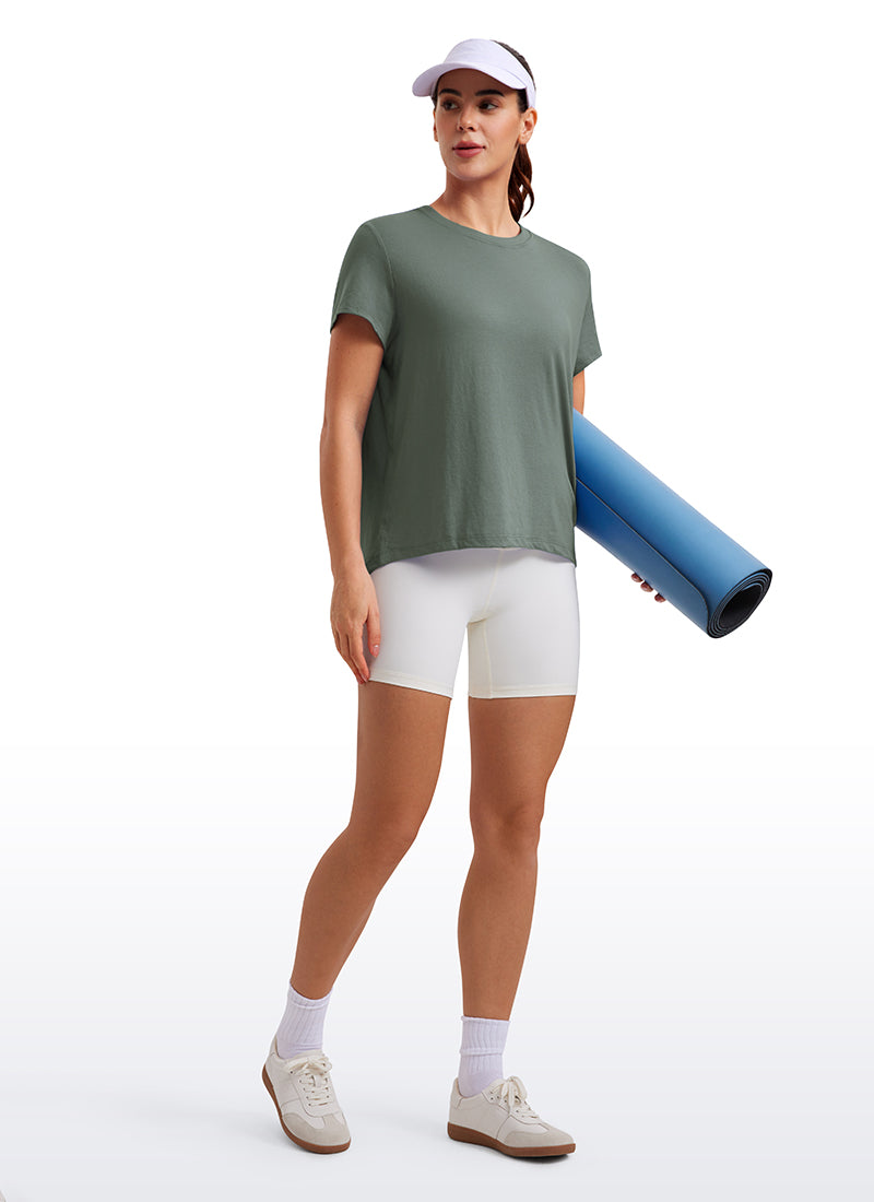 CRZ YOGA Women's Yoga Loose Fit Flowy Short Sleeves Crew Neck Grey Sage