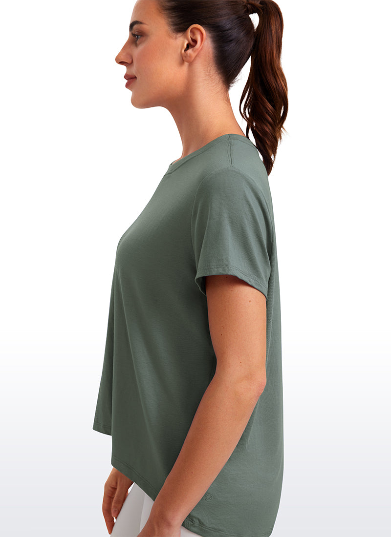 CRZ YOGA Women's Yoga Loose Fit Flowy Short Sleeves Crew Neck Grey Sage