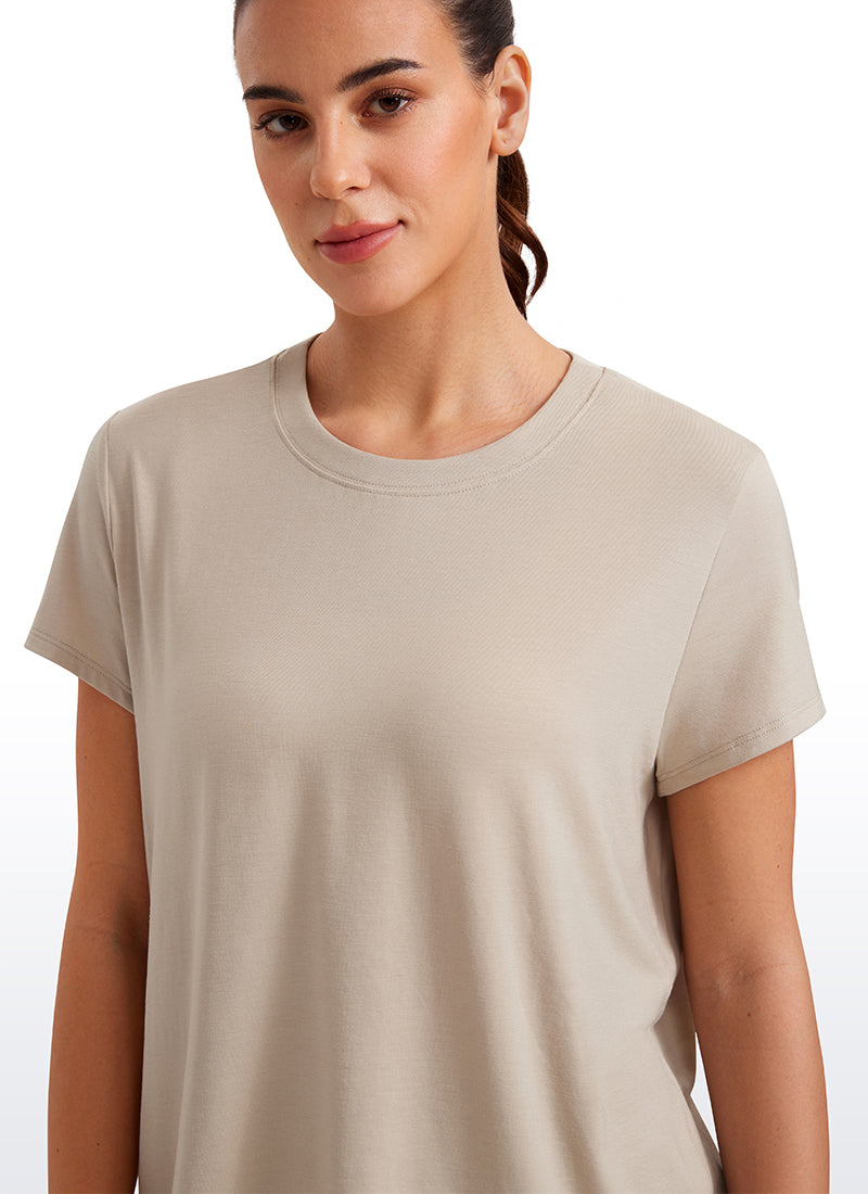 CRZ YOGA Women's Yoga Loose Fit Flowy Short Sleeves Crew Neck Mojave Tan