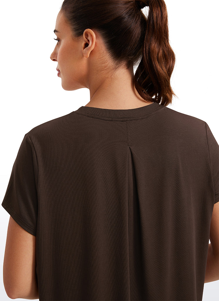 CRZ YOGA Women's Yoga Loose Fit Flowy Short Sleeves Crew Neck Hot Fudge Brown