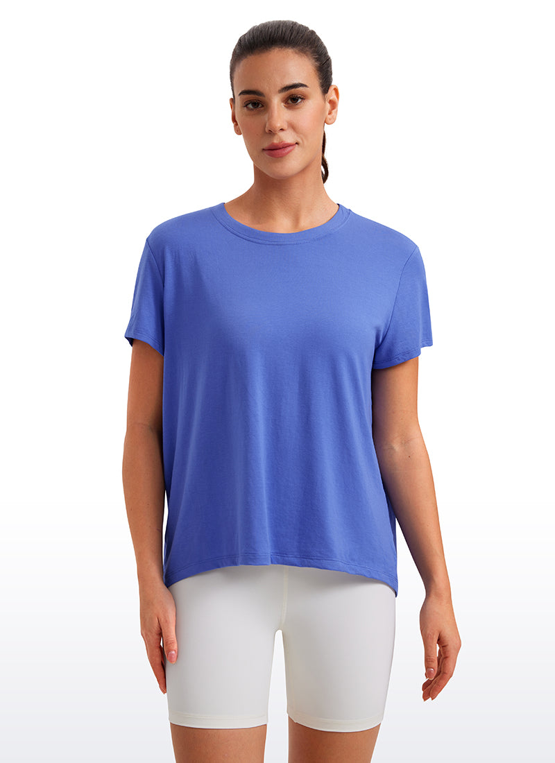 CRZ YOGA Women's Yoga Loose Fit Flowy Short Sleeves Crew Neck Wild Indigo