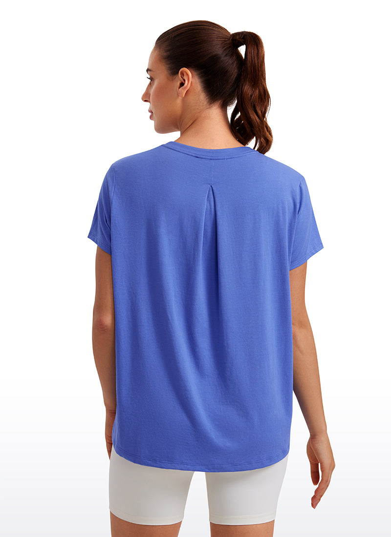 CRZ YOGA Women's Yoga Loose Fit Flowy Short Sleeves Crew Neck Wild Indigo