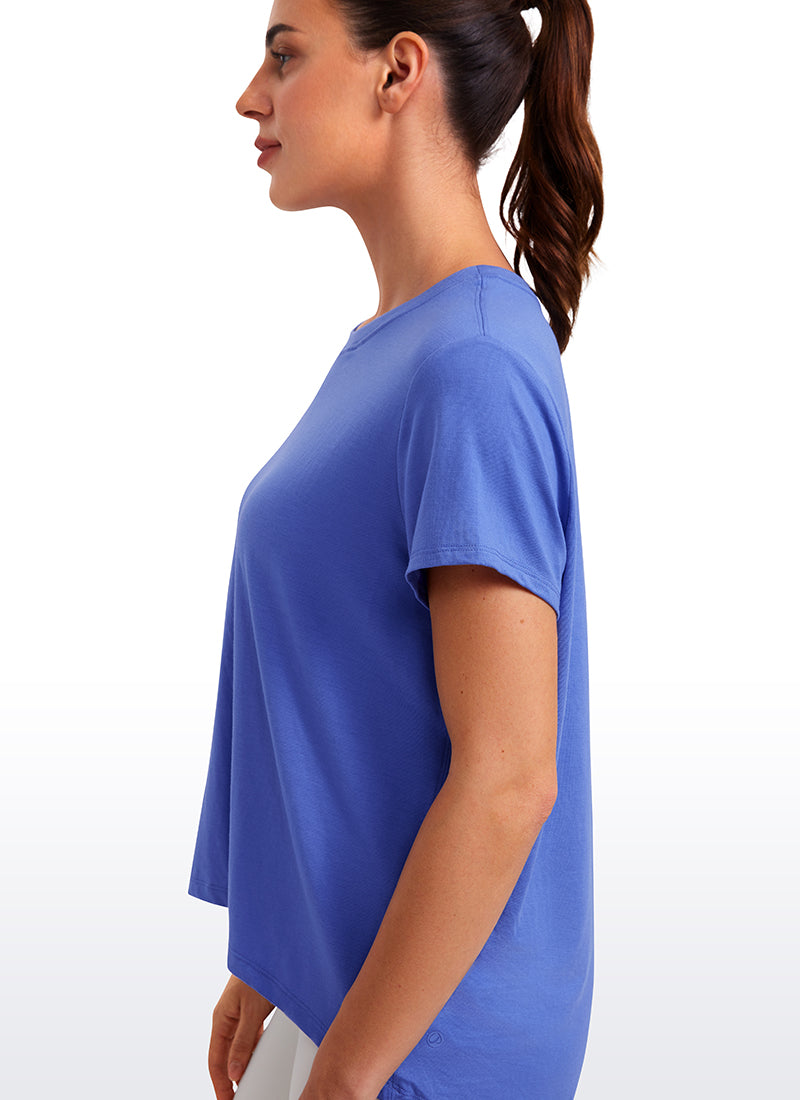 CRZ YOGA Women's Yoga Loose Fit Flowy Short Sleeves Crew Neck Wild Indigo