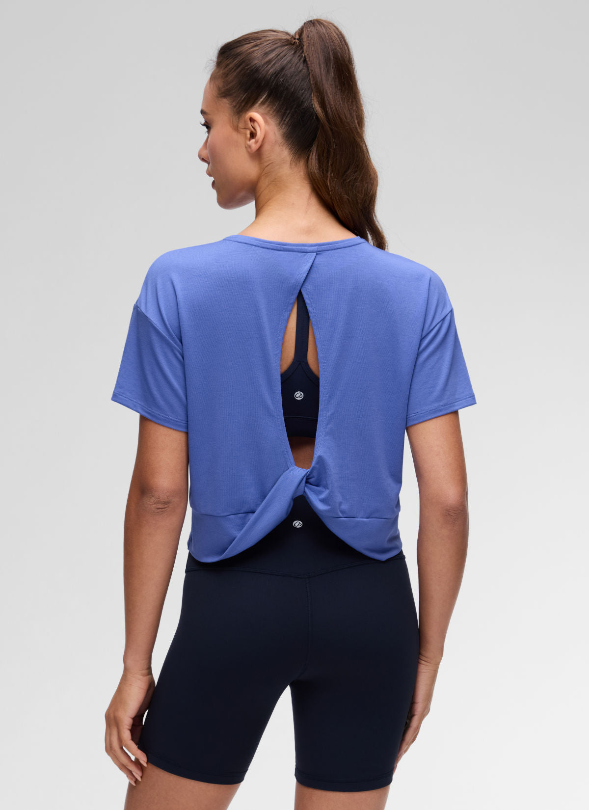 CRZ YOGA Women's Yoga Relaxed Fit Cropped Open Back Short Sleeves Wild Indigo