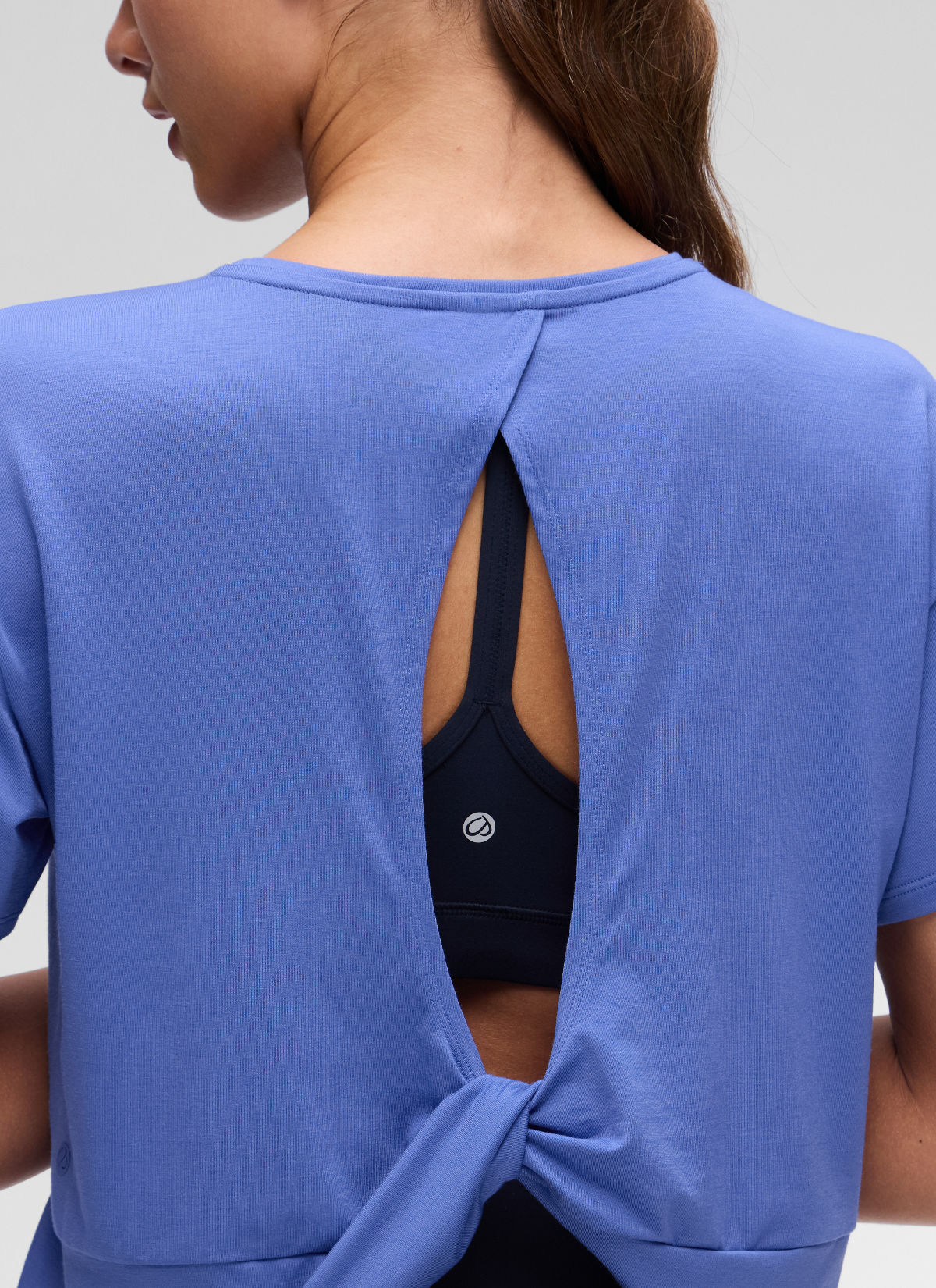 CRZ YOGA Women's Yoga Relaxed Fit Cropped Open Back Short Sleeves Wild Indigo