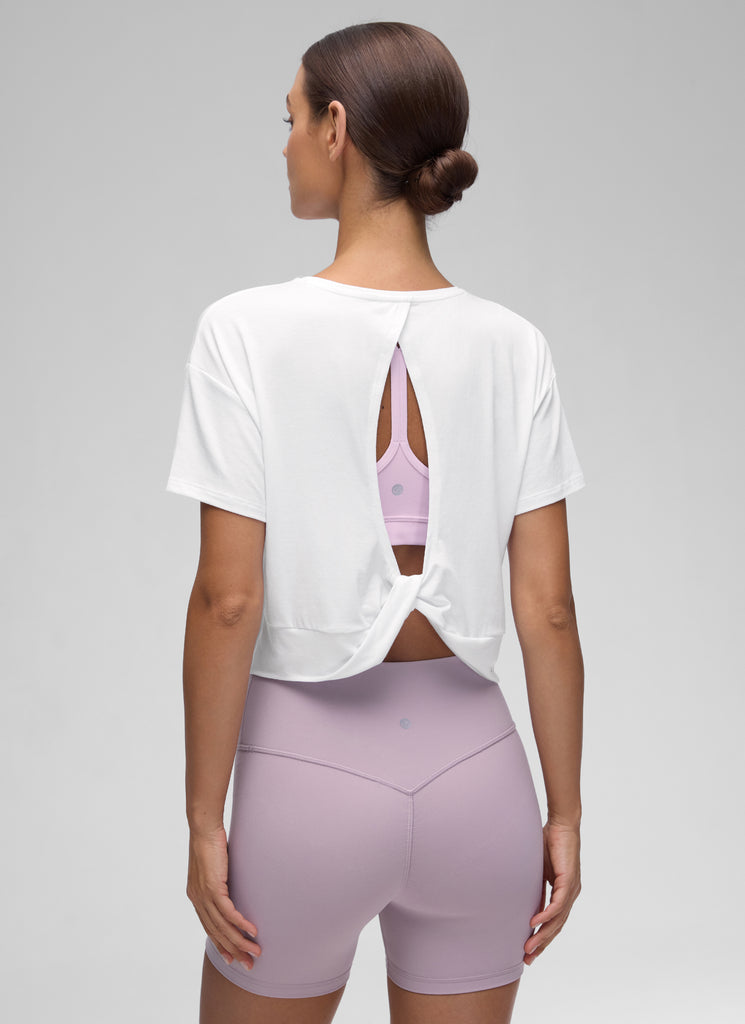 CRZ YOGA Women's Yoga Relaxed Fit Cropped Open Back Short Sleeves Black