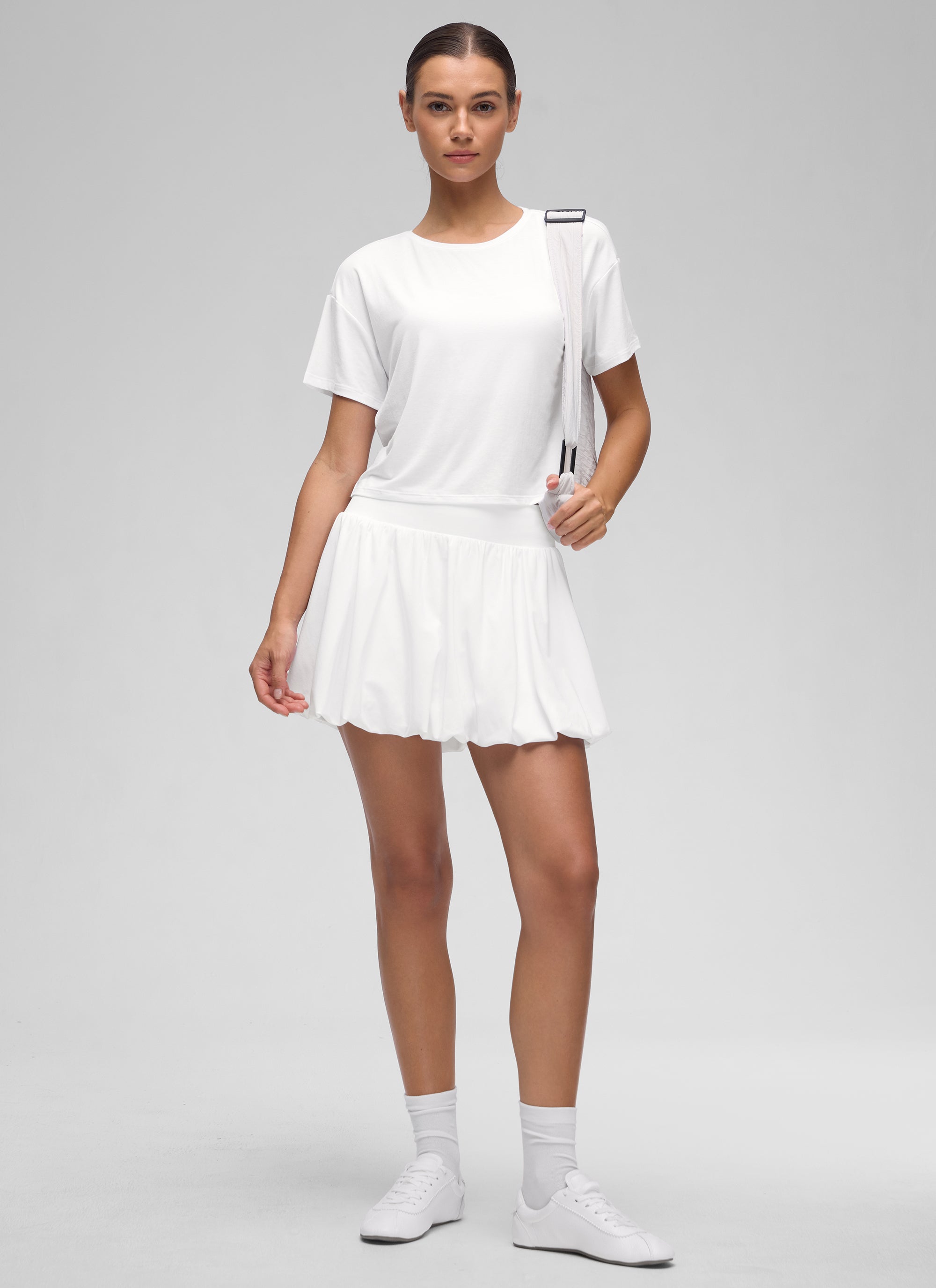 CRZ YOGA Women's Yoga Relaxed Fit Cropped Open Back Short Sleeves White
