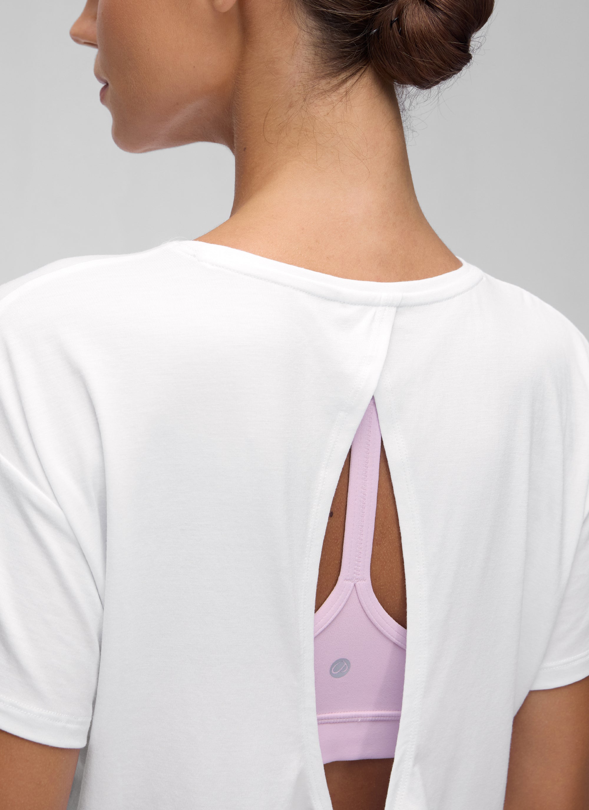 CRZ YOGA Women's Yoga Relaxed Fit Cropped Open Back Short Sleeves White
