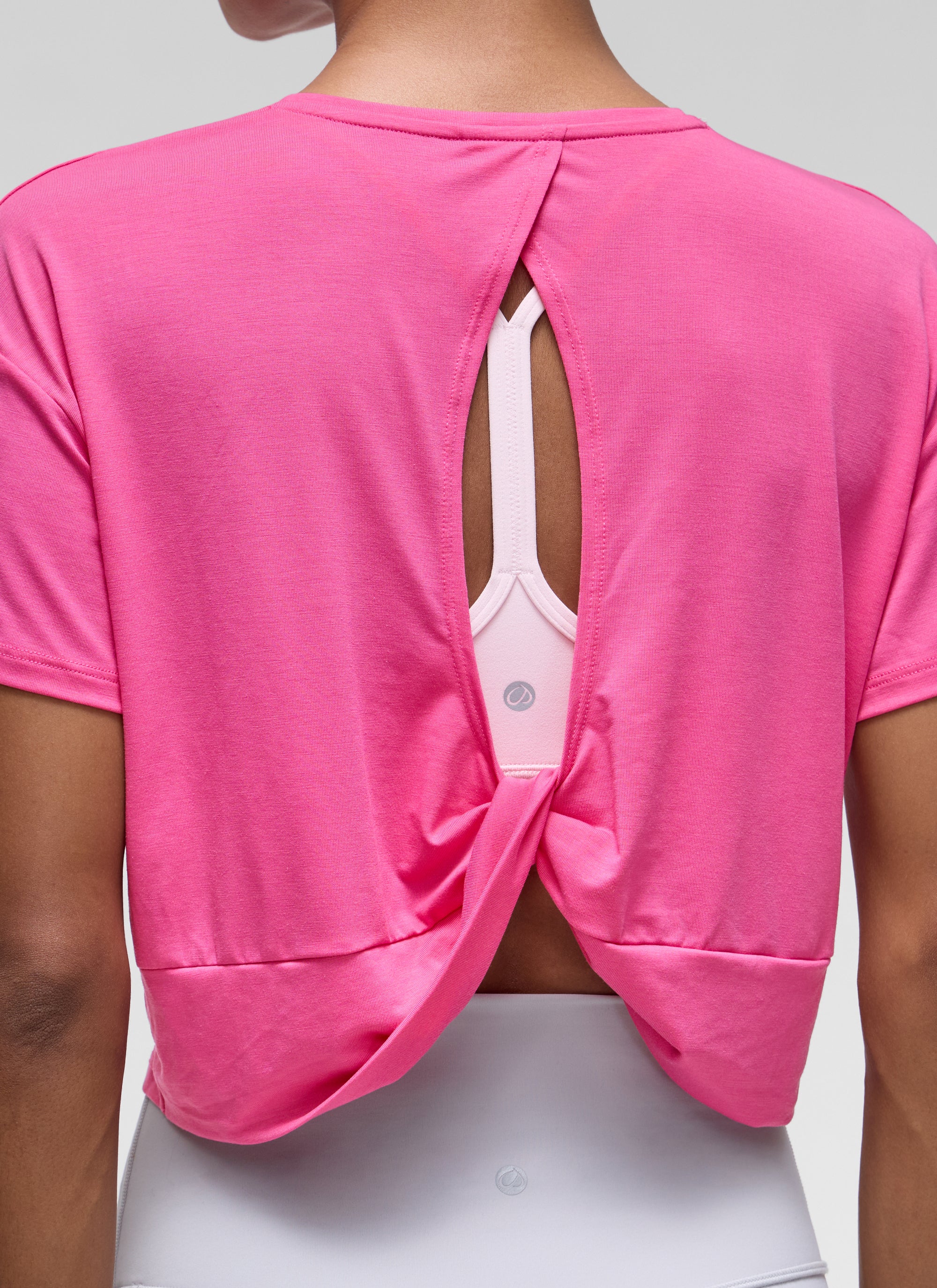 CRZ YOGA Women's Yoga Relaxed Fit Cropped Open Back Short Sleeves Sonic Pink