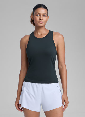 CRZ YOGA Women's Yoga Slim Fit Tops Seamless High Crew Neck Tank True Navy