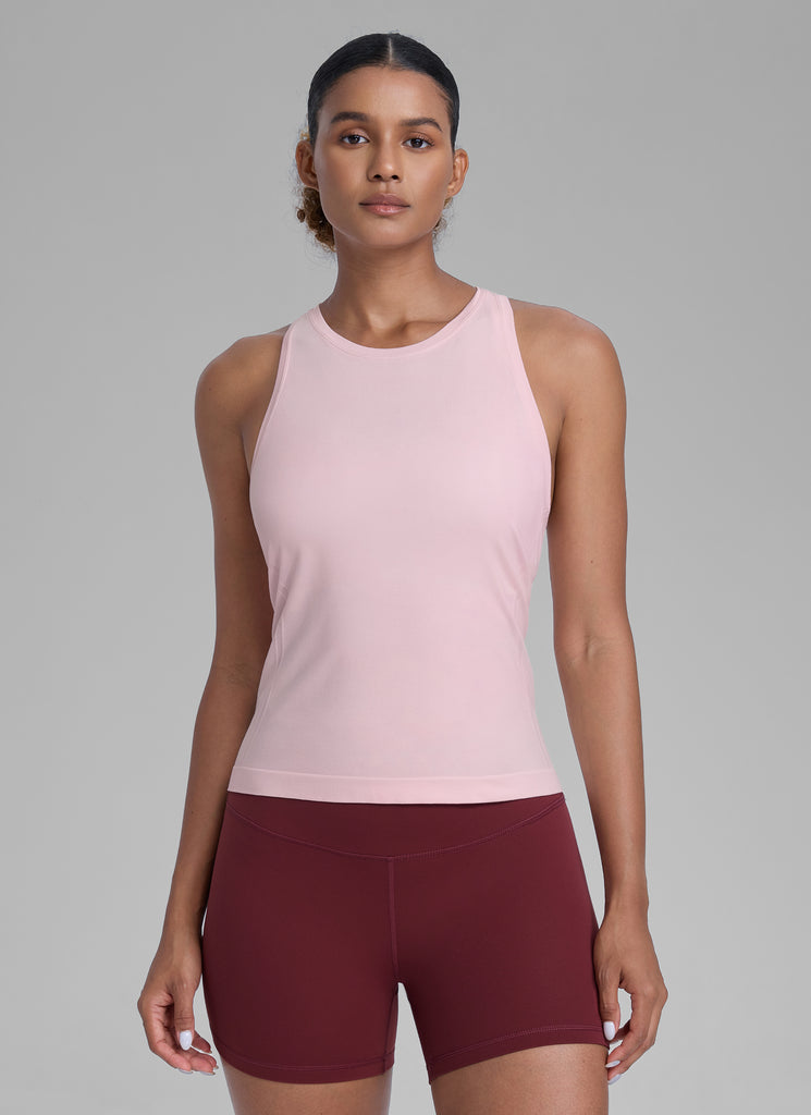 CRZ YOGA Women's Yoga Slim Fit Tops Seamless High Crew Neck Tank Strawberry Pink