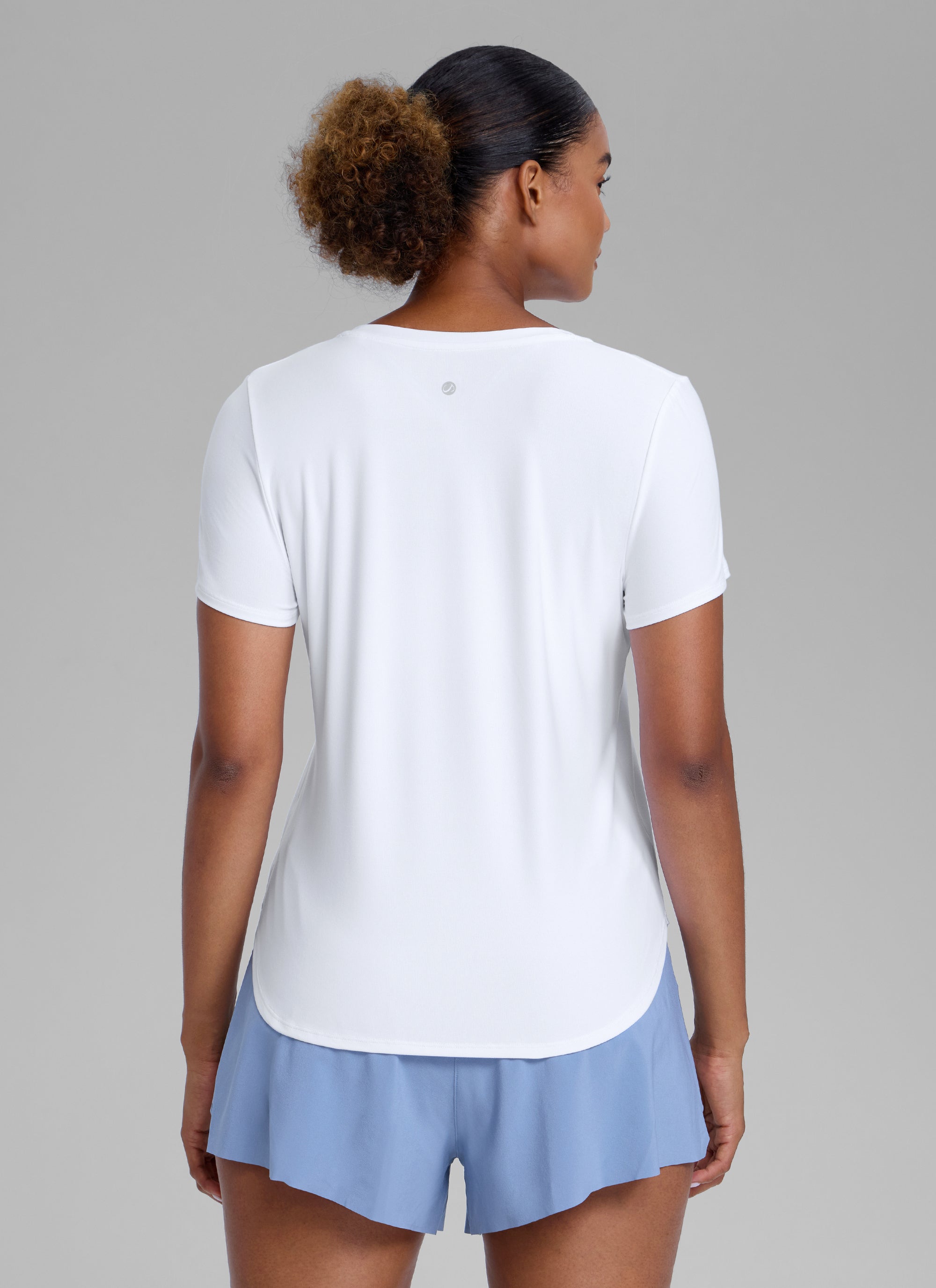 CRZ YOGA Women's Workout Lightweight Crewneck Short Sleeves Side Slit White