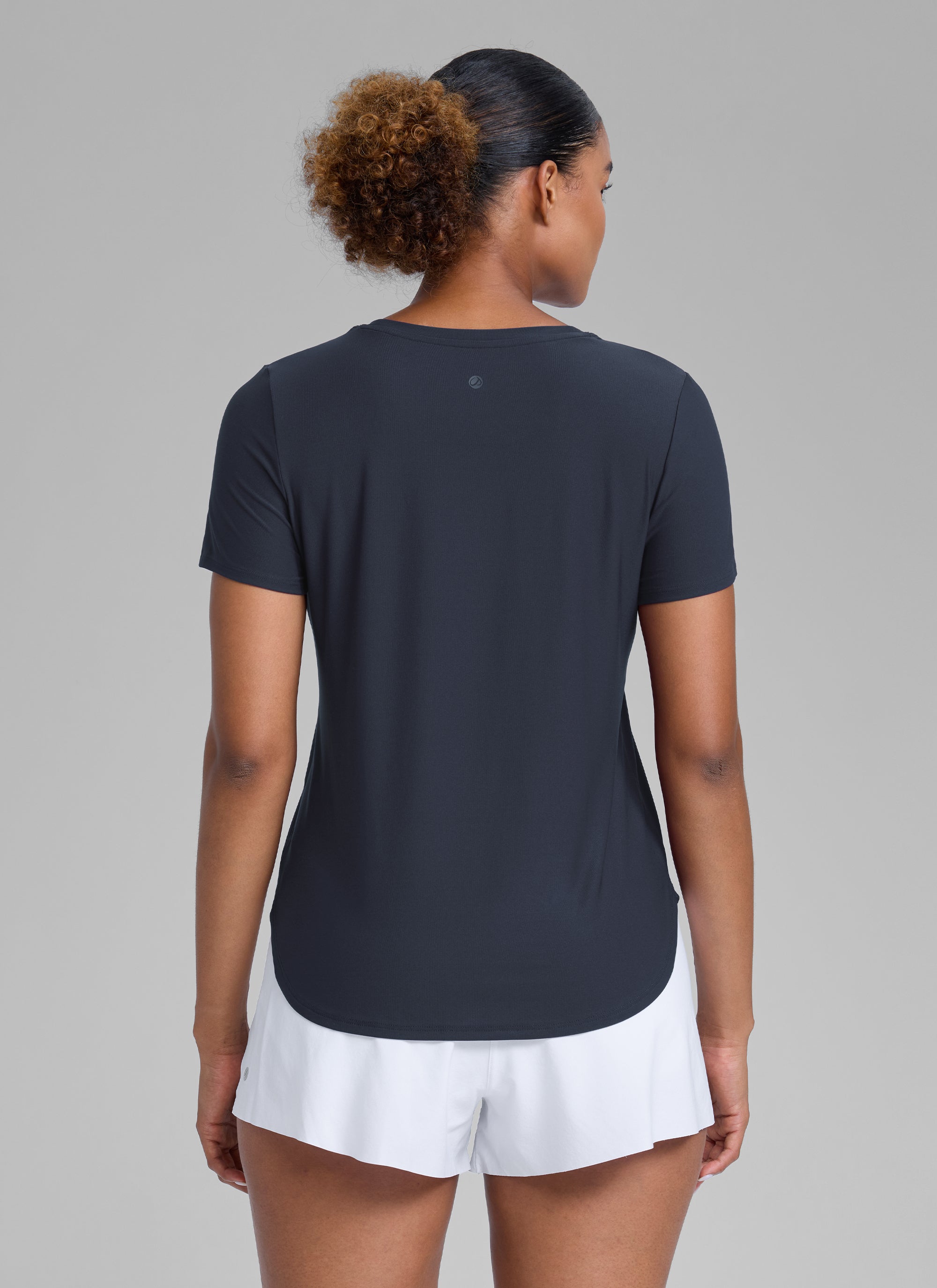 CRZ YOGA Women's Workout Lightweight Crewneck Short Sleeves Side Slit True Navy