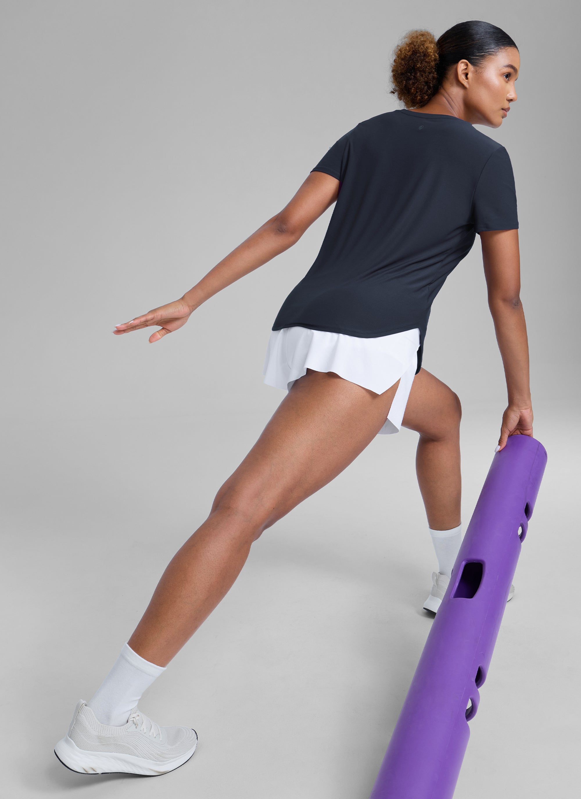 CRZ YOGA Women's Workout Lightweight Crewneck Short Sleeves Side Slit True Navy